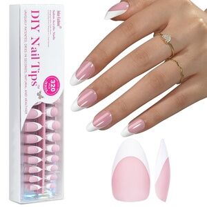 320 Pieces Pink And White French Tip Medium Almond Press On Nails